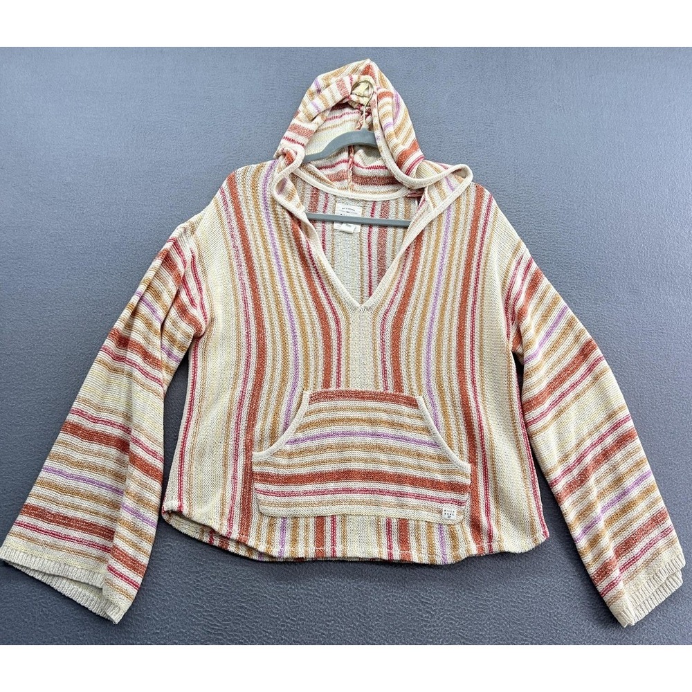 Billabong Sweater Womens Medium Multicolor Striped Knit Hoodie Pullover Pocket